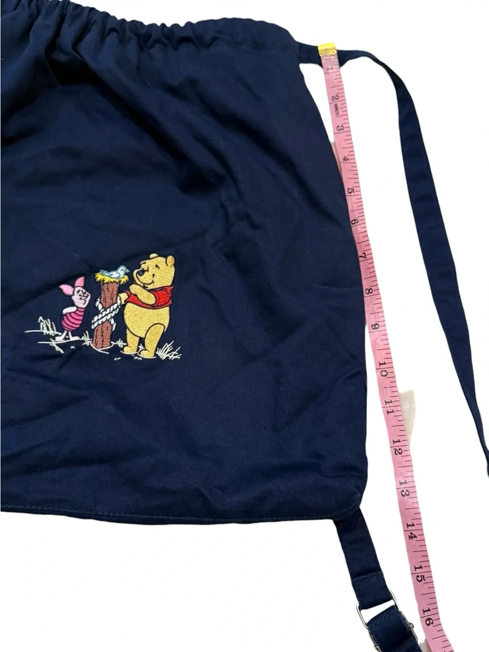 Disney Store Winnie The Pooh Piglet Navy Drawstring Backpack Embroidered Bag
